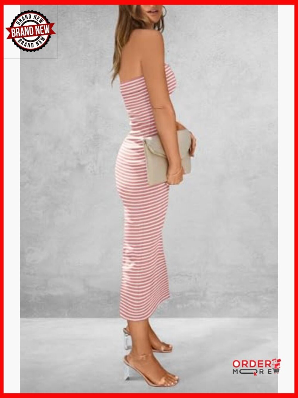 Bodycon Maxi Tube Dress Ribbed Strapless Side Slit Casual Party - Picture 2 of 7